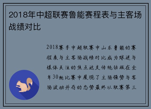 2018年中超联赛鲁能赛程表与主客场战绩对比