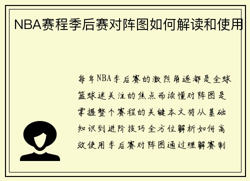 NBA赛程季后赛对阵图如何解读和使用